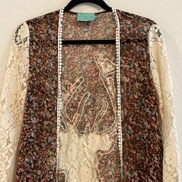Judith March Anthropologie Women Cardigan Medium Lace Crochet Longline Floral - Picture 5 of 14